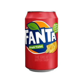 Fanta Fruit Twist 330ml, the front of the red can showing the logo and orange slices.