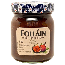 Follain Traditional Recipe Fig Jam 370g: jar with floral lid showing fig fruit spread inside.