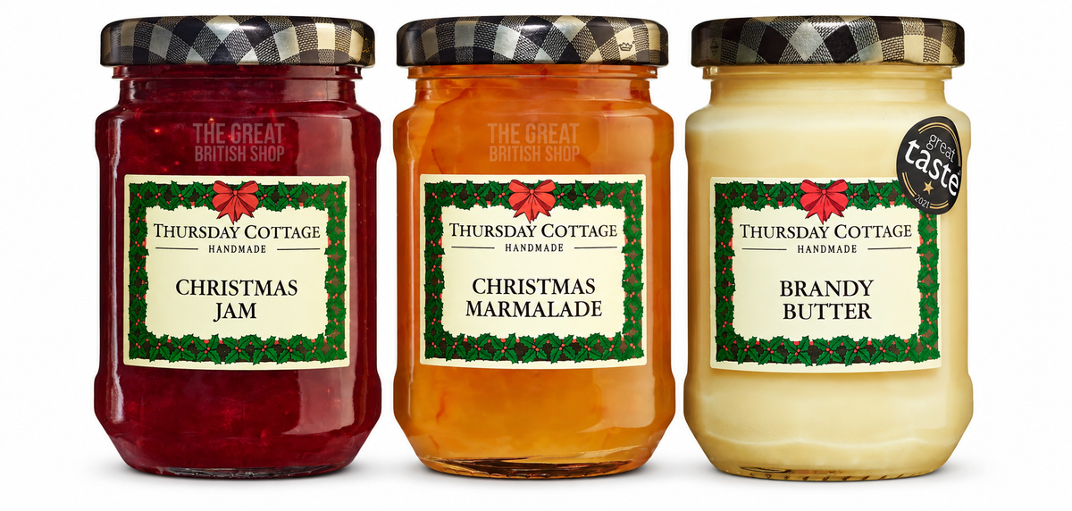 Thursday Cottage Christmas Jam - 112g; Thursday Cottage Christmas Marmalde - 112g; Thursday Cottage Brandy Butter - 110g