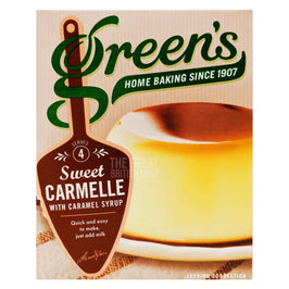 Green's Sweet Carmelle 70g: front of the box showing a caramel pudding with syrup on top.