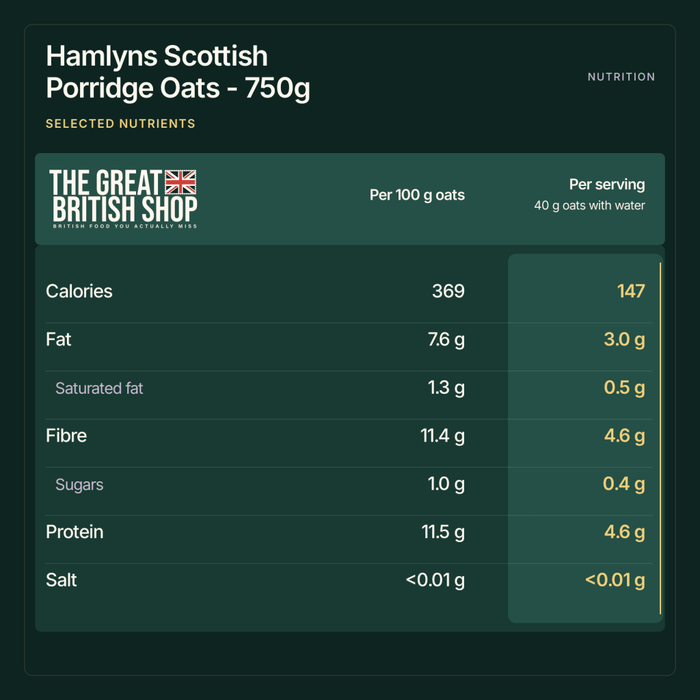 Hamlyns Scottish Porridge Oats - 750g imported British grocery product available in Canada