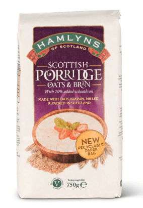 Hamlyns Scottish Porridge Oats and Bran - 750g imported British grocery product available in Canada