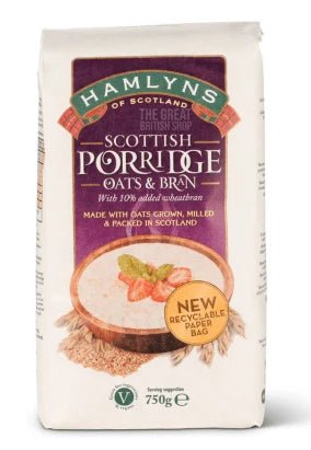 Hamlyns Scottish Porridge Oats and Bran - 750g imported British grocery product available in Canada