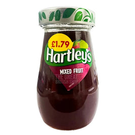 Hartley's Mixed Fruit Jam 340g: jar showing the label, foil lid and dark jam inside