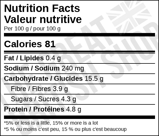 Heinz Beanz - 415g nutrition facts label / valeur nutritive