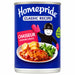 Homepride Chasseur 400g cooking sauce can, with a blue label, Fred mascot and chicken dinner pictured.