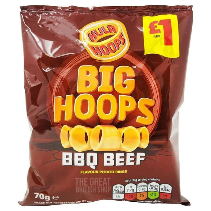 Hula Hoops Big Hoops BBQ Beef Crisps - 70g imported British grocery product available in Canada