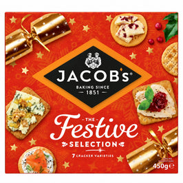 Jacob's Festive Selection biscuits for cheese, 450g Christmas cracker selection box, front view