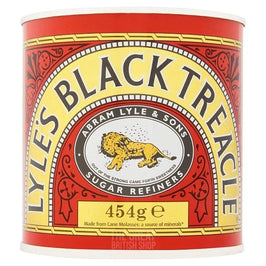 Lyle's Black Treacle 454g: front of the tin with red and yellow lion logo label