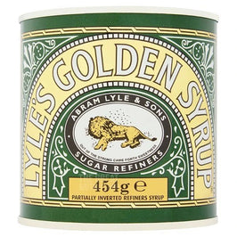 Lyle's Golden Syrup 454g: the front of the tin with lion logo and green label design.