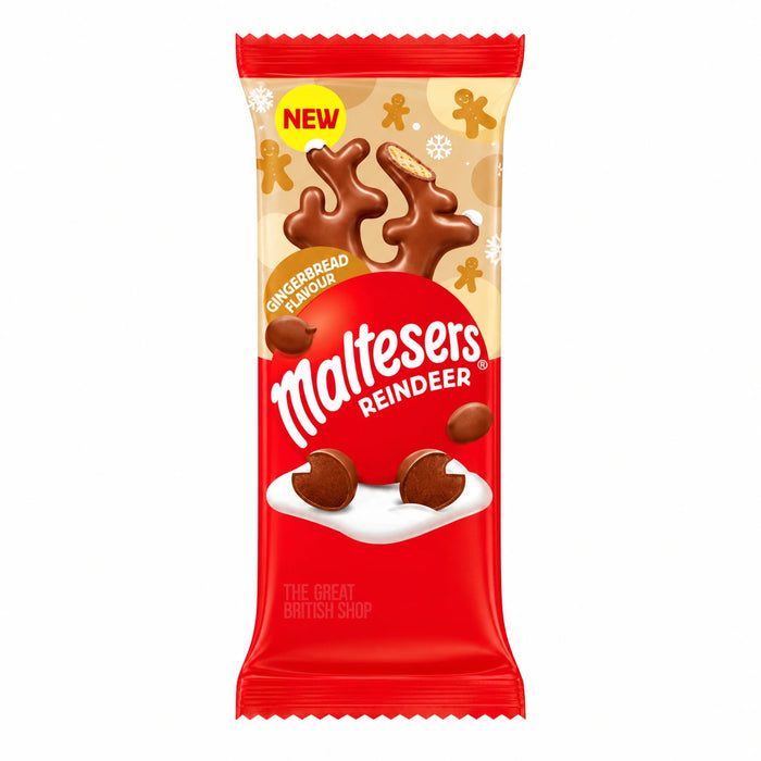 Maltesers Gingerbread Reindeer - 29g, front view of the UK packaging