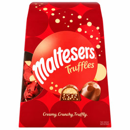 Maltesers Truffles 200g: front of the red gift box showing a truffle cut in half.