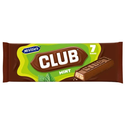 McVitie's Club Mint seven-bar multipack, current green and brown packaging.