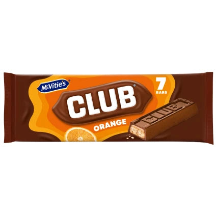 McVitie's Club Orange seven-bar multipack, current orange and brown packaging.