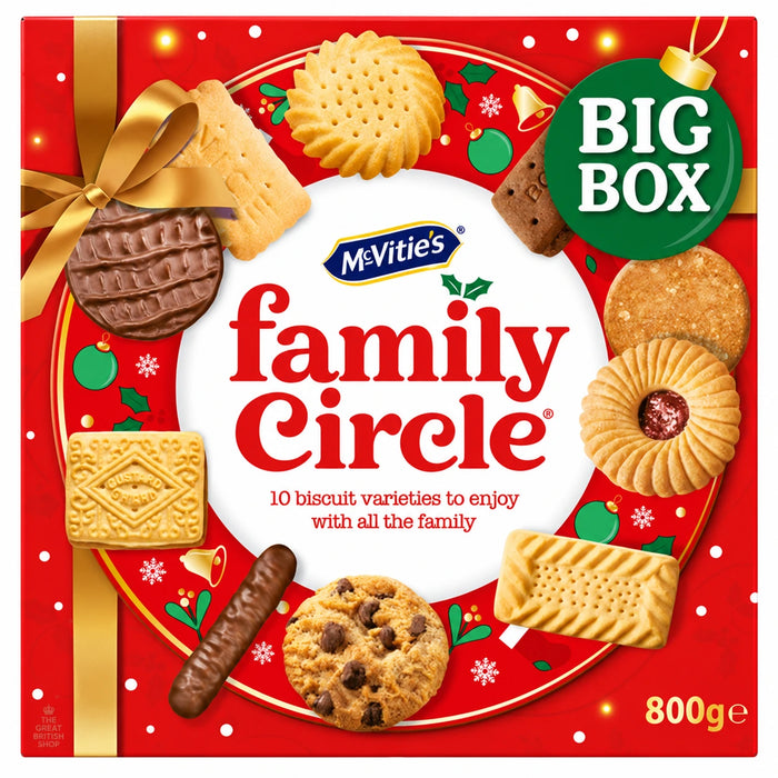 McVitie's Family Circle 800g: front of the red box showing assorted biscuits pictured around the logo.