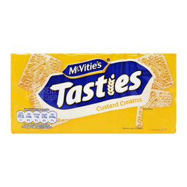 McVitie's Tasties Custard Creams 300g: front of the yellow pack showing biscuits.