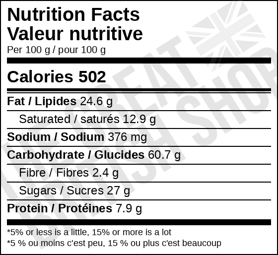 McVitie's White Chocolate Digestive - 232g nutrition facts label / valeur nutritive