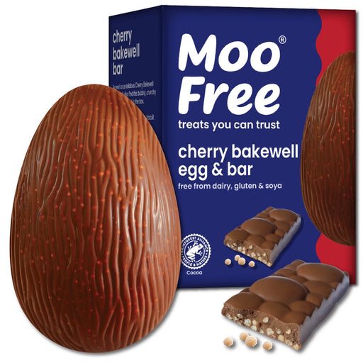 Moo Free Cherry Bakewell Egg & Bar - 135g | British Store Online | The Great British Shop