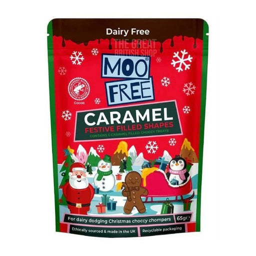 Moo Free Gluten & Dairy Free Festive Caramel Filled Shapes - 65g imported British grocery product available in Canada