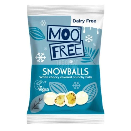 Moo Free Gluten & Dairy Free White Chocolate Snowballs Bag - 35g imported British grocery product available in Canada