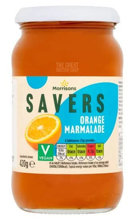 Morrisons Savers Orange Marmalade 420g, the jar showing an orange half on the label.