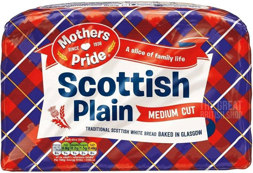 Mothers Pride Scottish Plain White Medium Sliced Bread - 800g imported British grocery product available in Canada