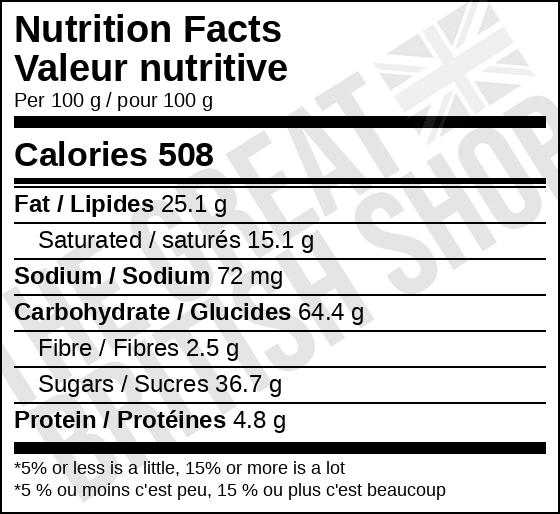 M&S Bourbon Cream Biscuits - 165g nutrition facts label / valeur nutritive
