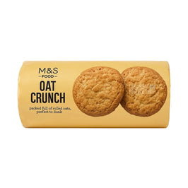 M&S Oat Crunch Biscuits 300g: front of the yellow wrapper showing two biscuits.
