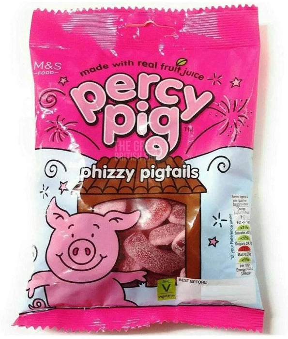 M&S Percy Pig Phizzy Pigtails - 170g imported British grocery product available in Canada