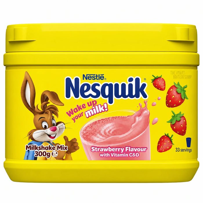 Nesquik Strawberry Flavoured Milkshake Mix - 300g, front view of the product packaging