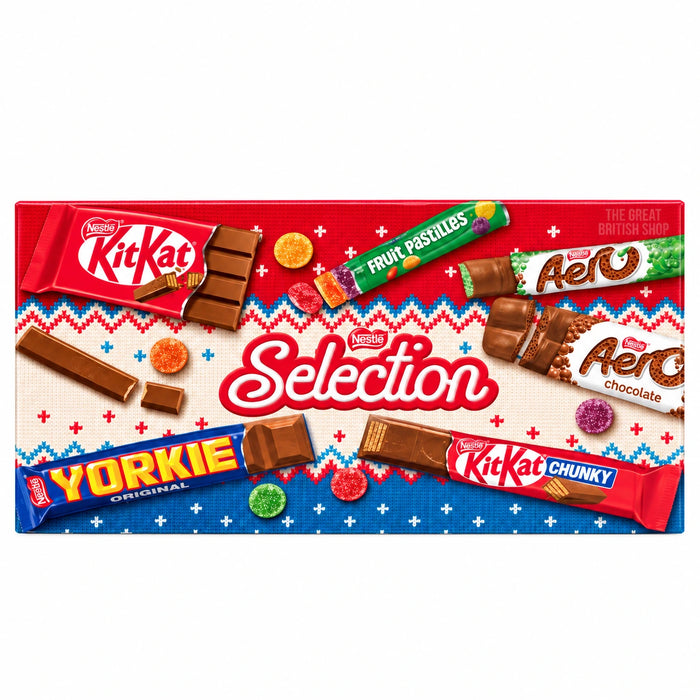 Nestlé Adult Selection Box - 223g, front view of the UK festive selection carton