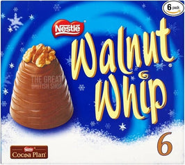 Nestlé Walnut Whip 6 pack: front of the box showing a chocolate whip with walnut on top.