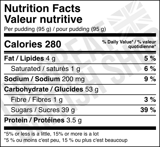 Aunty's Golden Syrup Pudding - 190g nutrition facts label / valeur nutritive