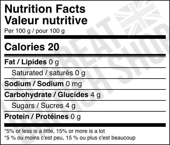 Barr Shandy - 330ml nutrition facts label / valeur nutritive