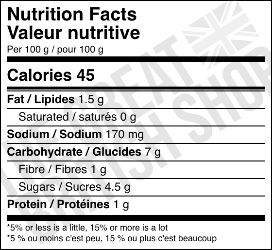 Baxters Indian Spiced Cauliflower Soup - 400g nutrition facts label / valeur nutritive