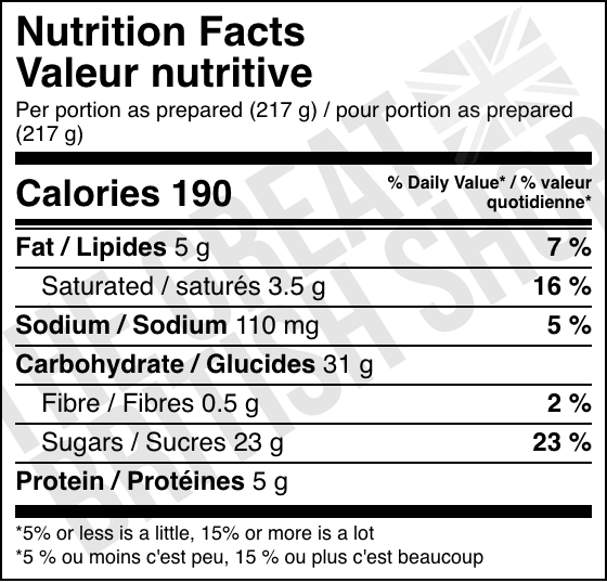 Birds Trifle Raspberry - 141g nutrition facts label / valeur nutritive