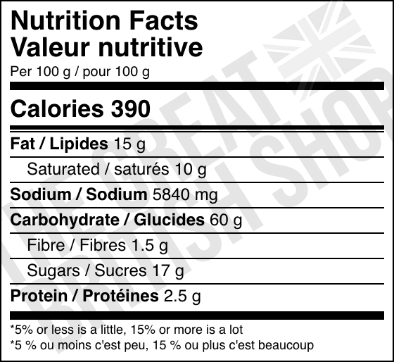Bisto Turkey Gravy Granules - 190g nutrition facts label / valeur nutritive