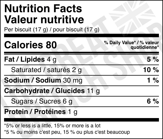 Border Milk Chocolate Ginger Biscuits - 150g nutrition facts label / valeur nutritive