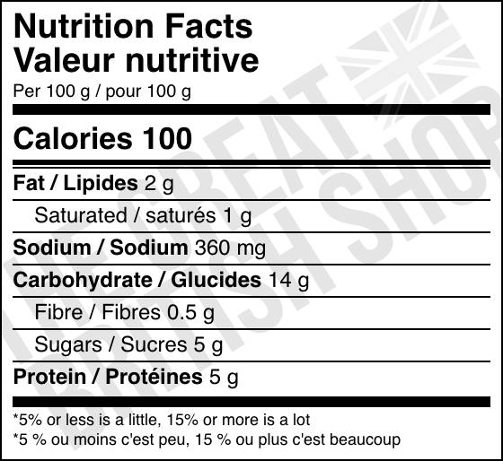 Colman's Bread Sauce Mix - 40g nutrition facts label / valeur nutritive