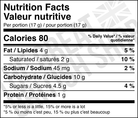 Galaxy Chocolate Orange Biscuits - 300g nutrition facts label / valeur nutritive