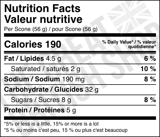 Green's Classic Scone Mix - 280g nutrition facts label / valeur nutritive
