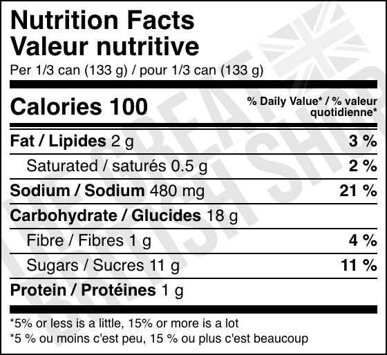 Homepride Cook in Sauce Barbecue - 400g nutrition facts label / valeur nutritive