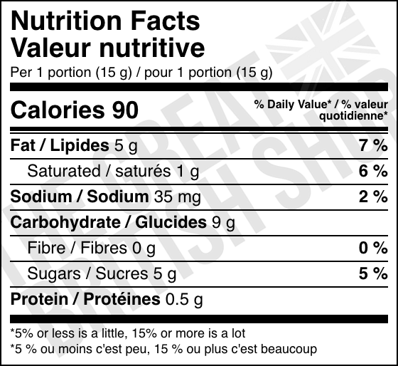 Lotus Biscoff Spread Crunchy - 380g nutrition facts label / valeur nutritive