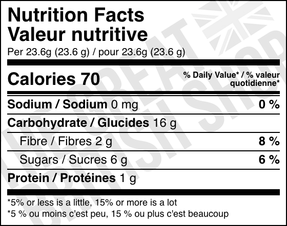 Maynards Classic Fruit Mix - 110g nutrition facts label / valeur nutritive