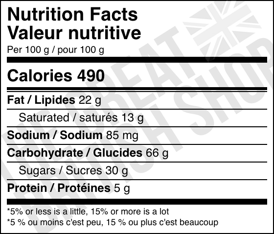 McVitie's Bourbon Creams - 300g nutrition facts label / valeur nutritive