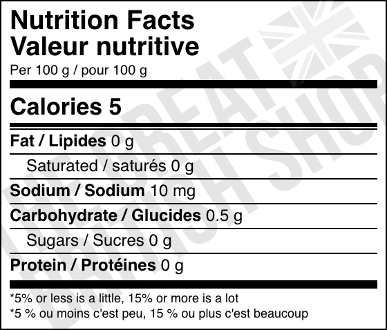 Vimto Cans Sugar Free - 330ml nutrition facts label / valeur nutritive
