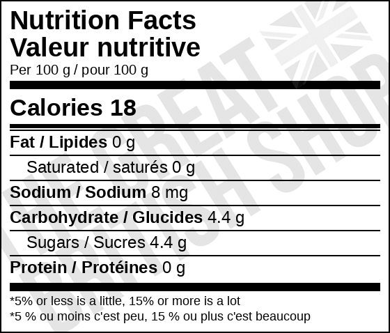 Old Jamaica Ginger Beer - 330ml nutrition facts label / valeur nutritive