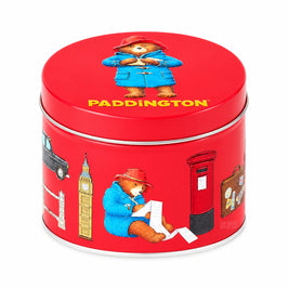 Paddington fruity vegan gummy sweets 120g, red gift tin decorated with Paddington and London landmarks.