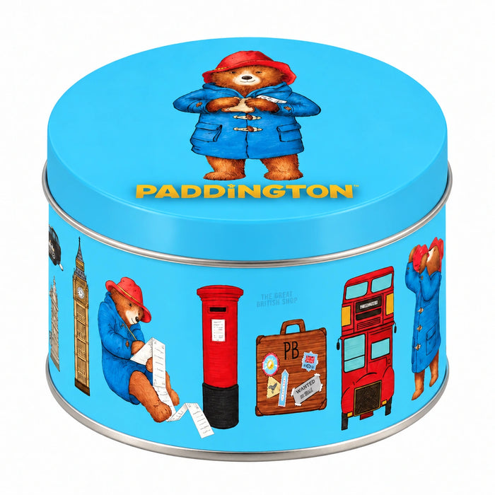 Paddington Bear Milk Chocolate Buttons Gift Tin 120g, front view of the original product packaging.