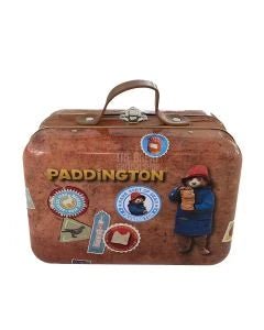 Paddington Bear Suitcase Tin 275g, suitcase shaped tin with Paddington print and travel sticker design